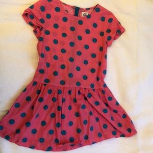 Mini Boden pink cotton dress with blue spots